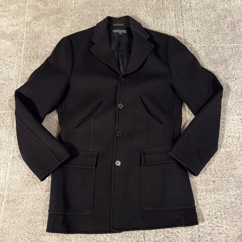 John Varvatos 100% Wool Navy Blue Overcoat 48R EU/38 R US